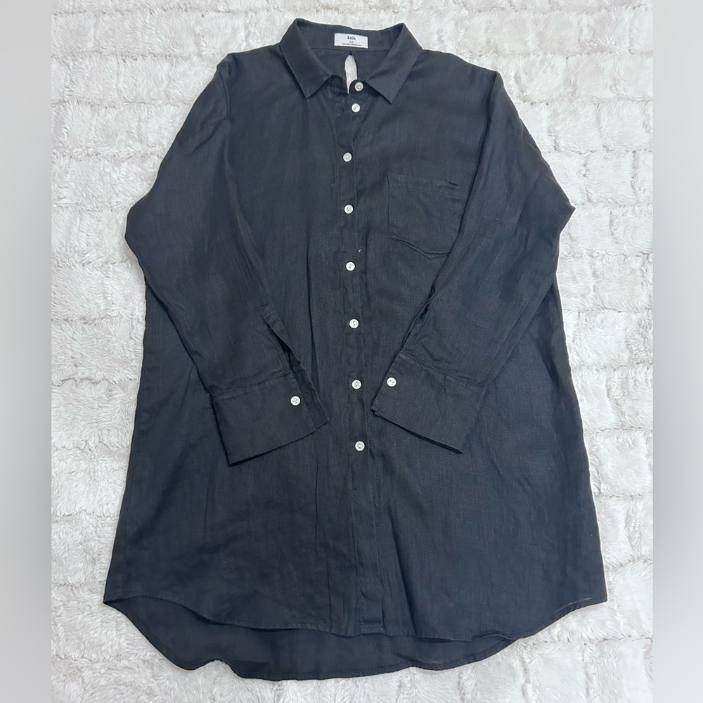 Knix Oversized 100% Linen Shirt Black Button Up Cover Up Women’s Size S - Picture 5 of 8